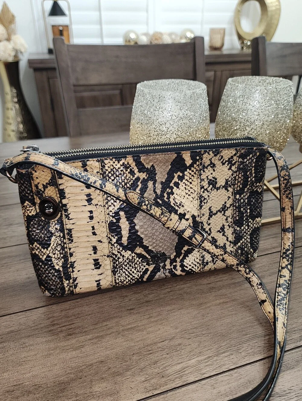 Coach Leather Clutch Crossbody - Black & Tan